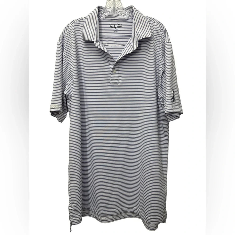 Straight Down shirt Mens size XL Golf Performance Polo white blue Stretch Stripe
